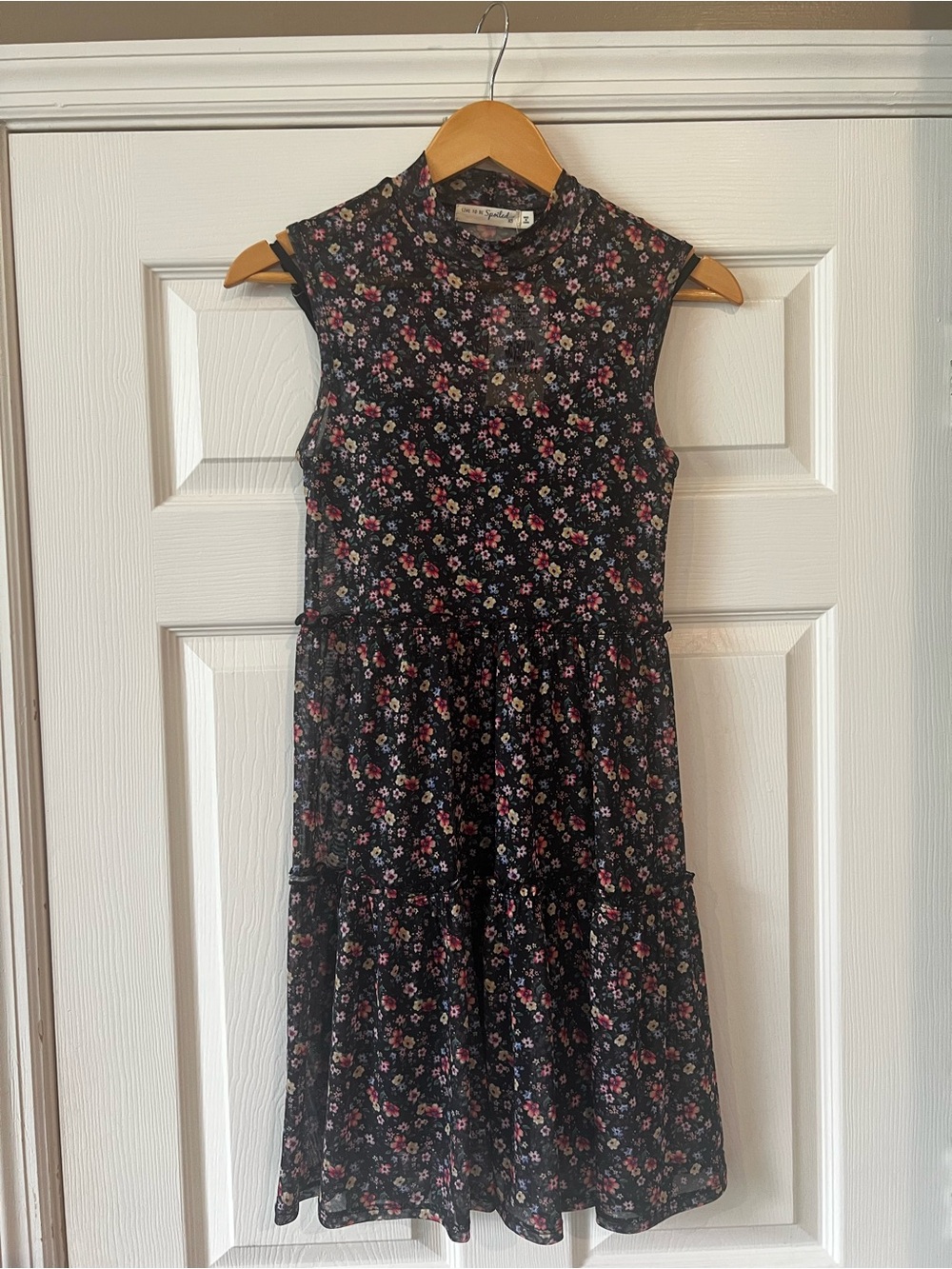 Floral Sleeveless Midi Dress in Black with Pink Accents